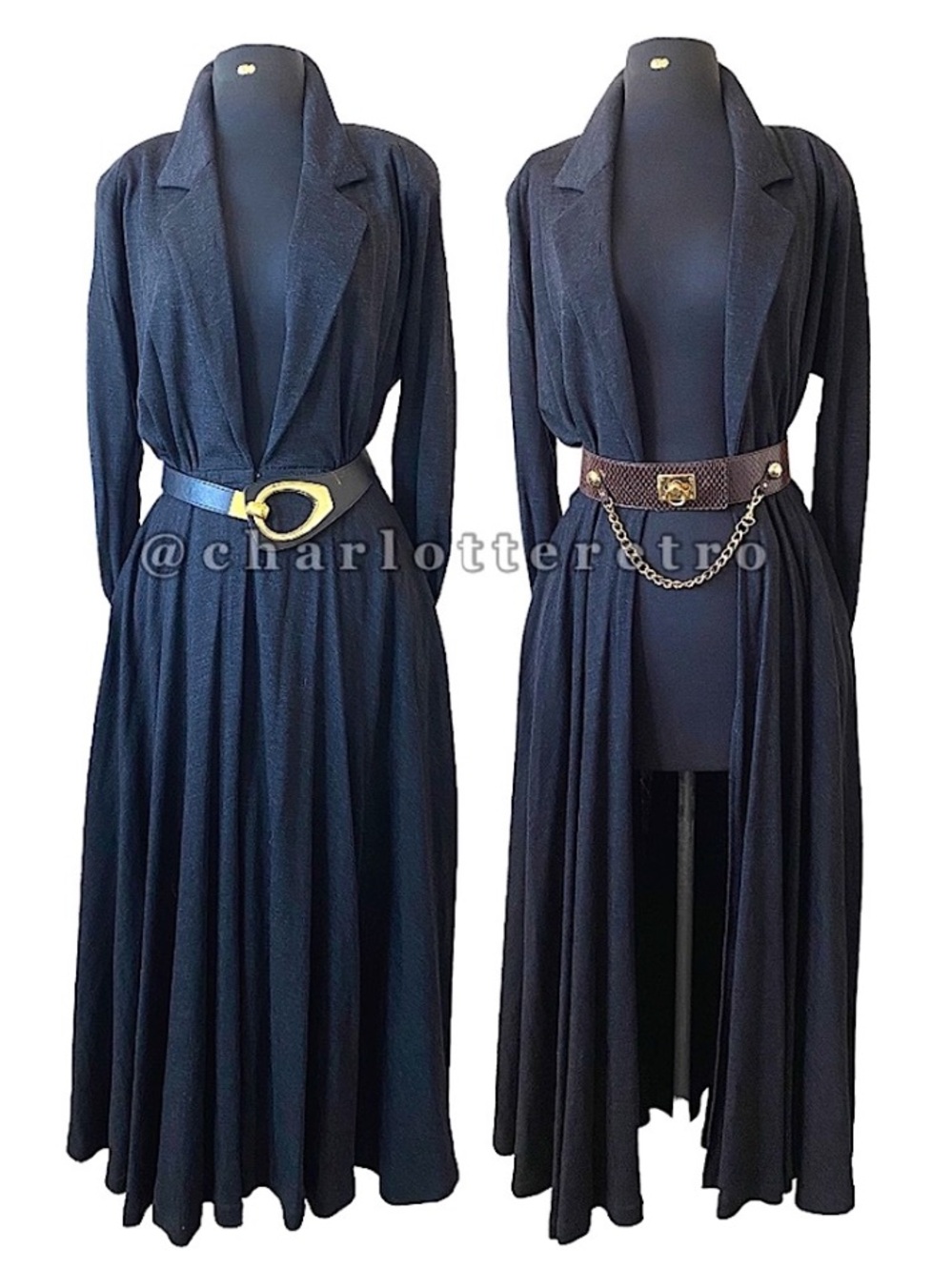 vtg Donna Karan • Wool Coat Dress w Pockets • USA